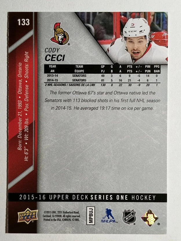2015-16 Upper Deck #133 Cody Ceci