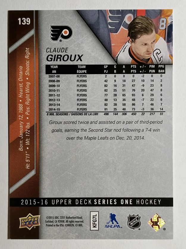 2015-16 Upper Deck #139 Claude Giroux