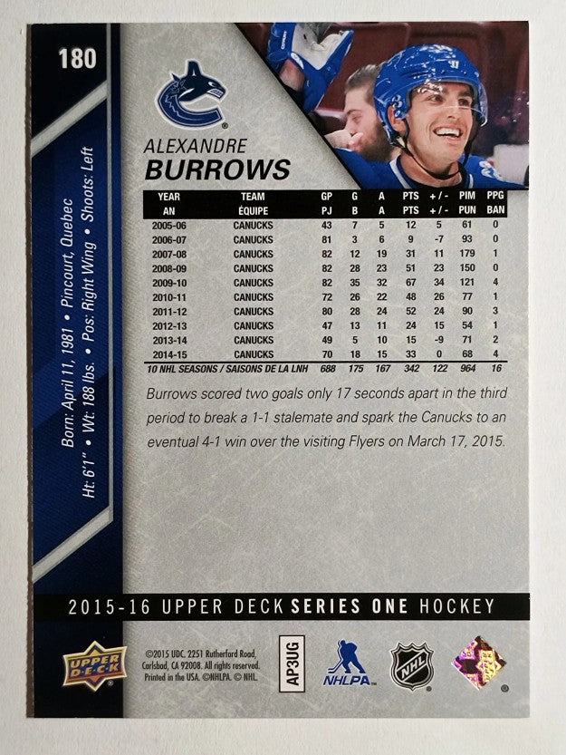 2015-16 Upper Deck #180 Alexandre Burrows