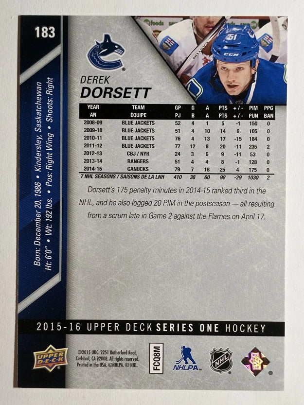 2015-16 Upper Deck #183 Derek Dorsett