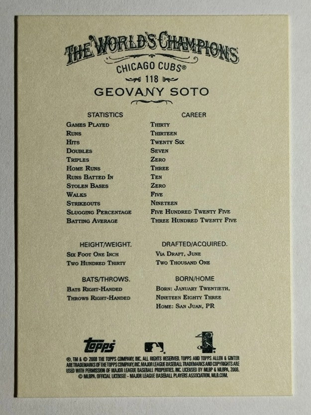 2008 Topps Allen and Ginter #118 Geovany Soto