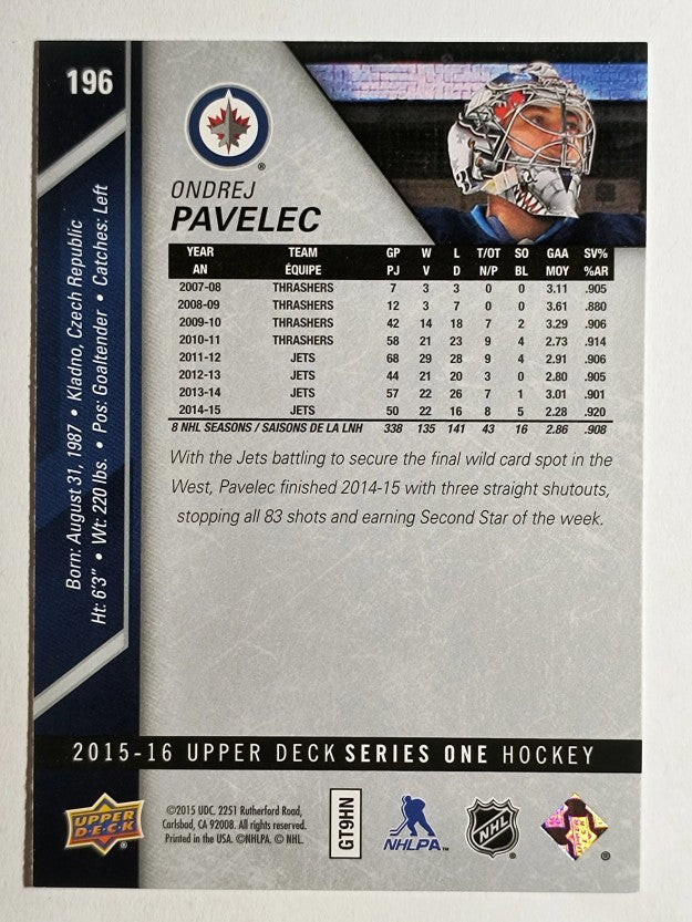 2015-16 Upper Deck #196 Ondrej Pavelec