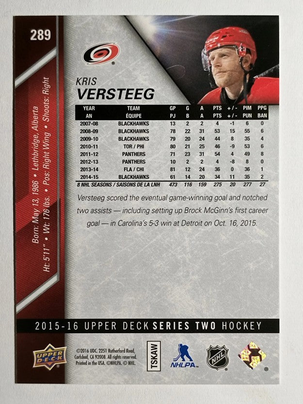 2015-16 Upper Deck #289 Kris Versteeg