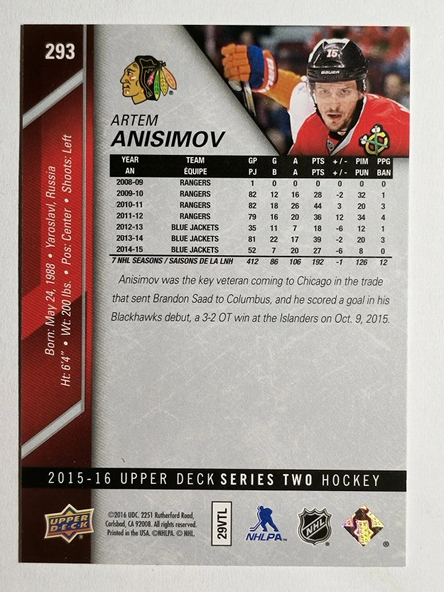 2015-16 Upper Deck #293 Artem Anisimov