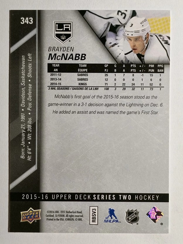 2015-16 Upper Deck #343 Brayden McNabb