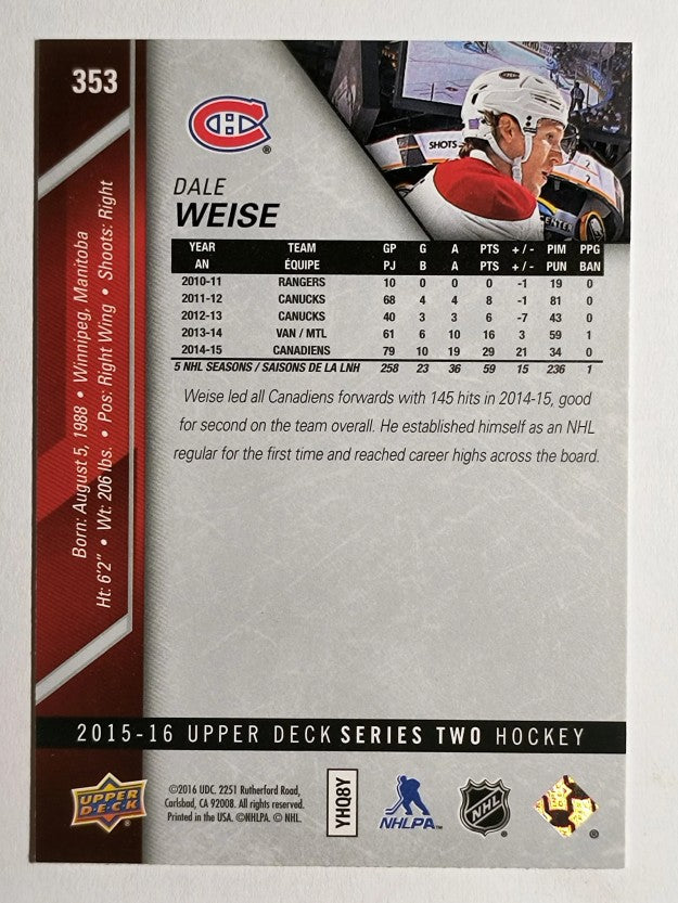 2015-16 Upper Deck #353 Dale Weise