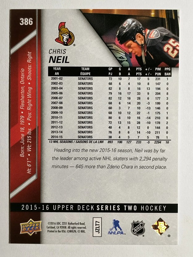 2015-16 Upper Deck #386 Chris Neil