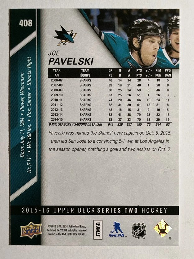 2015-16 Upper Deck #408 Joe Pavelski