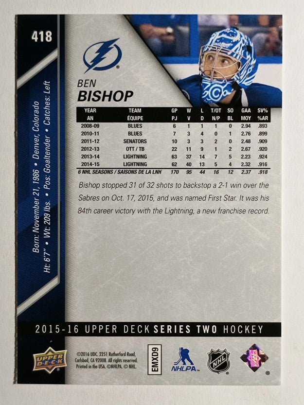 2015-16 Upper Deck #418 Ben Bishop