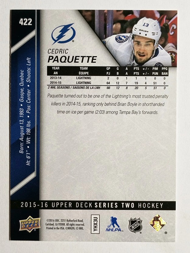2015-16 Upper Deck #422 Cedric Paquette