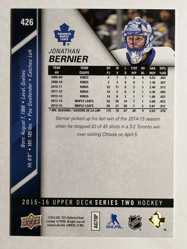 2015-16 Upper Deck #426 Jonathan Bernier