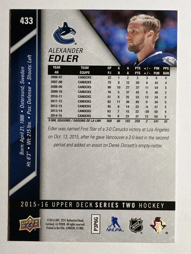 2015-16 Upper Deck #433 Alexander Edler