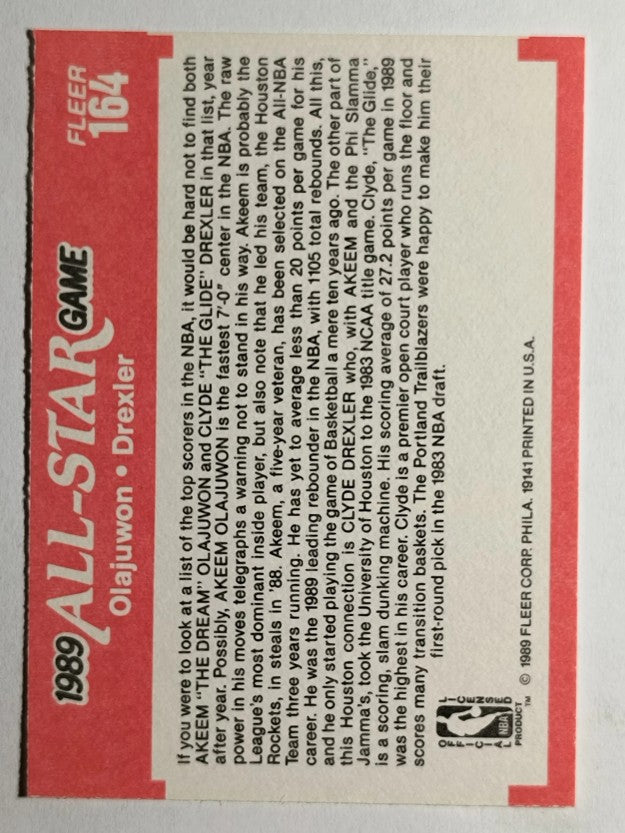1989-90 Fleer #164 Hakeem Olajuwon AS/Clyde Drexler AS
