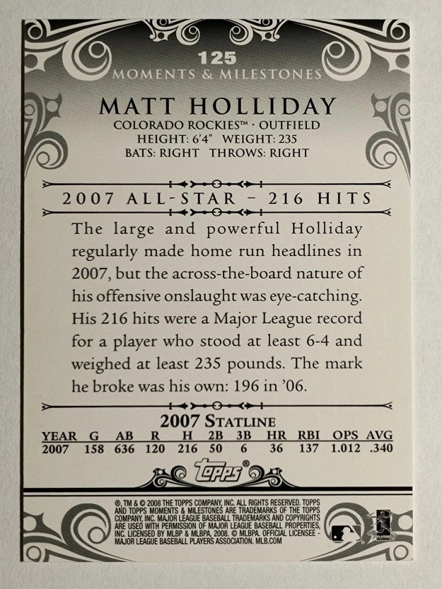 2008 Topps Moments and Milestones #125-157 Matt Holliday