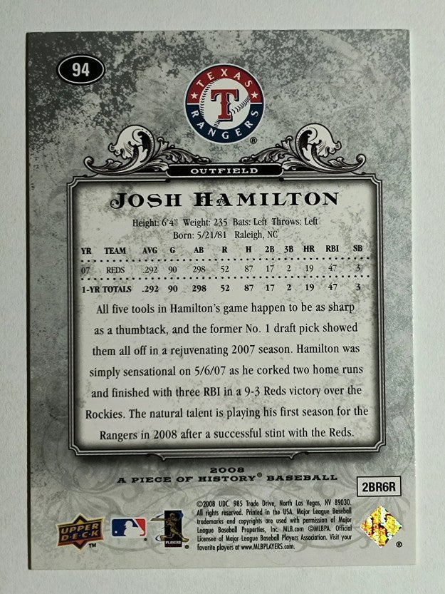 2008 UD A Piece of History Silver #94 Josh Hamilton