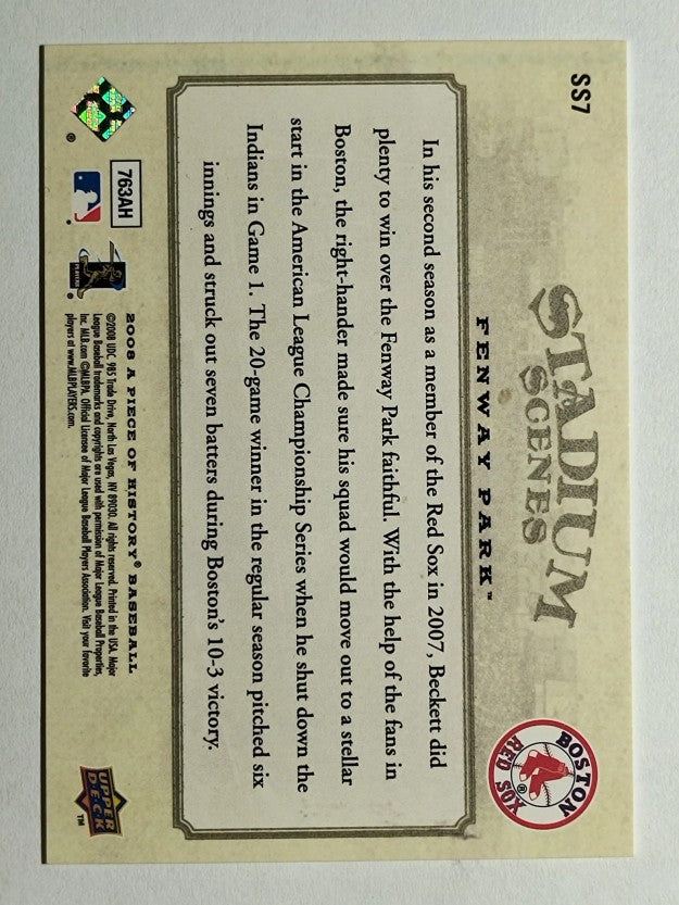 2008 UD A Piece of History Stadium Scenes #SS7 Josh Beckett