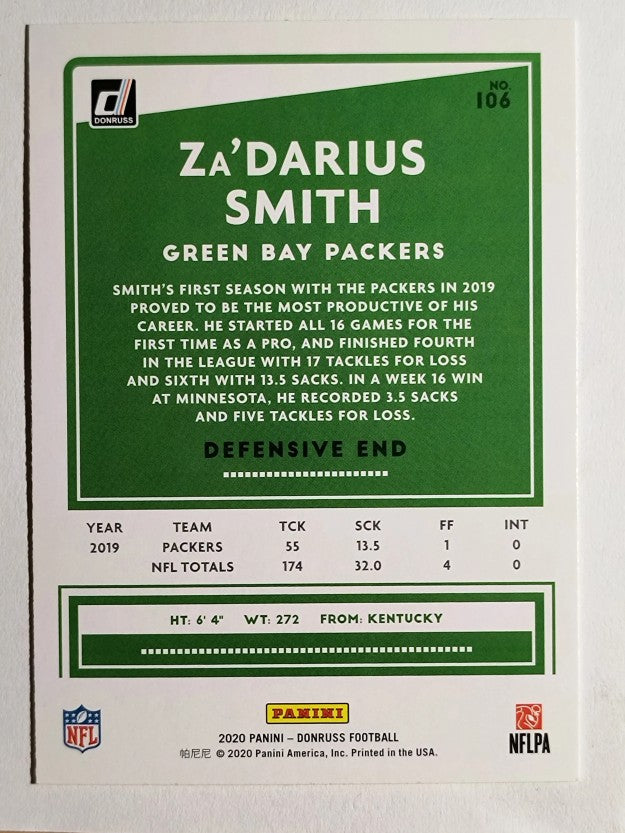 2020 Donruss Press Proof Yellow #106 Za'Darius Smith