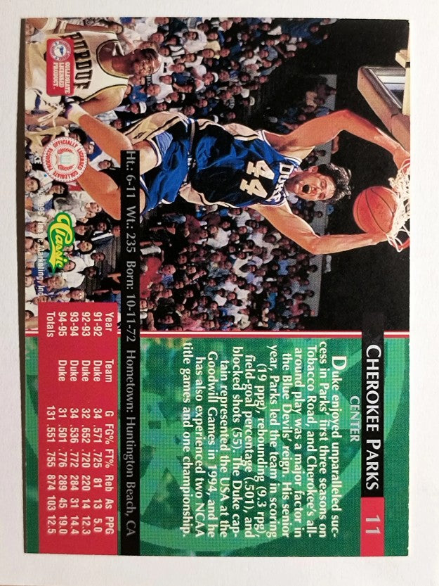 1995 Classic Silver Foil #11 Cherokee Parks
