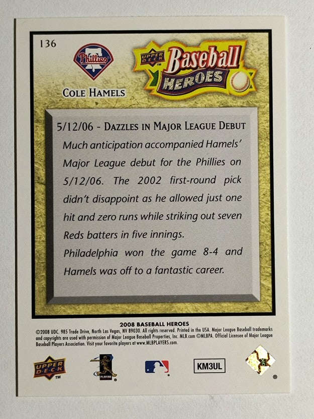 2008 Upper Deck Heroes #136 Cole Hamels