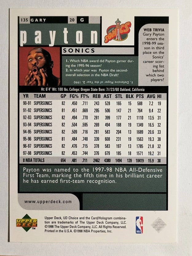 1998-99 UD Choice #135 Gary Payton