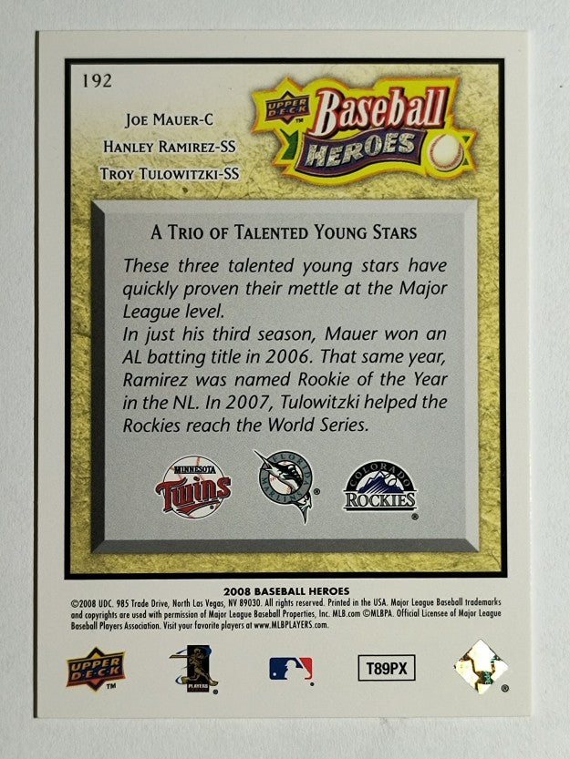 2008 Upper Deck Heroes #192 Joe Mauer/Hanley Ramirez/Troy Tulowitzki