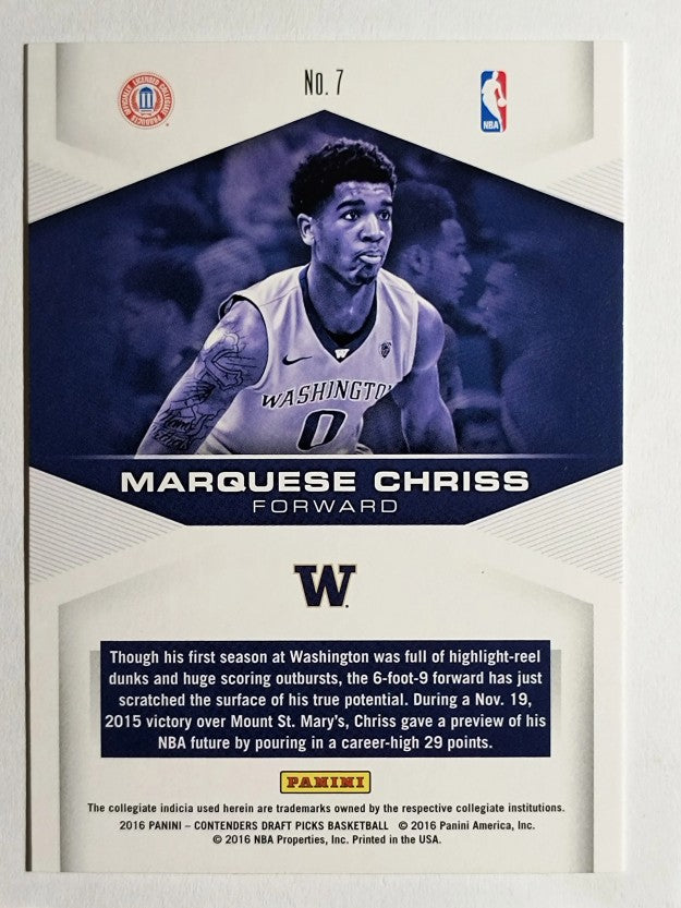 2016-17 Panini Contenders Draft Picks Game Day #7 Marquese Chriss