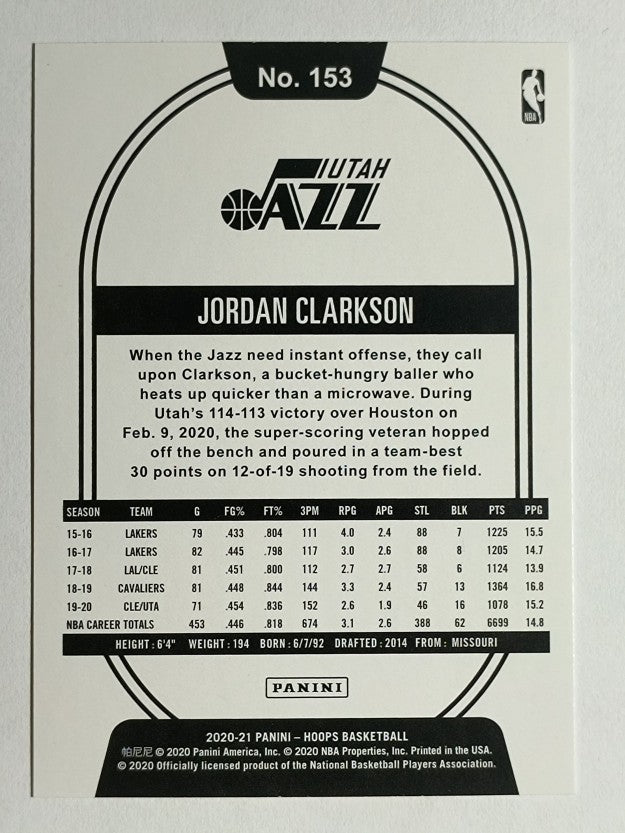 2020-21 Hoops #153 Jordan Clarkson