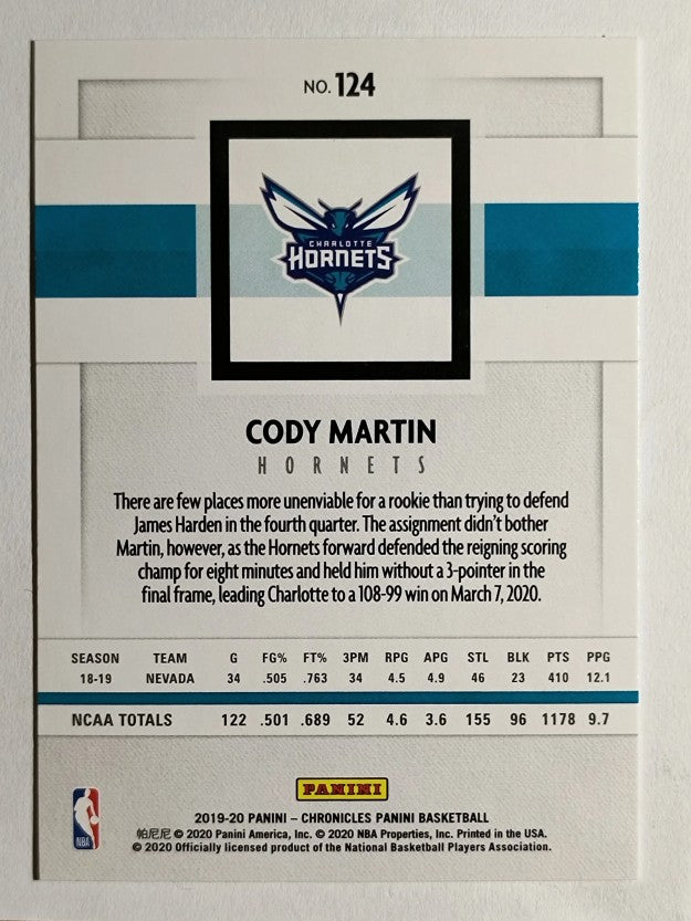 2019-20 Panini Chronicles #124 Cody Martin RC/Panini
