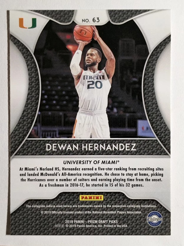 2019-20 Panini Prizm Draft Picks #63 Dewan Hernandez