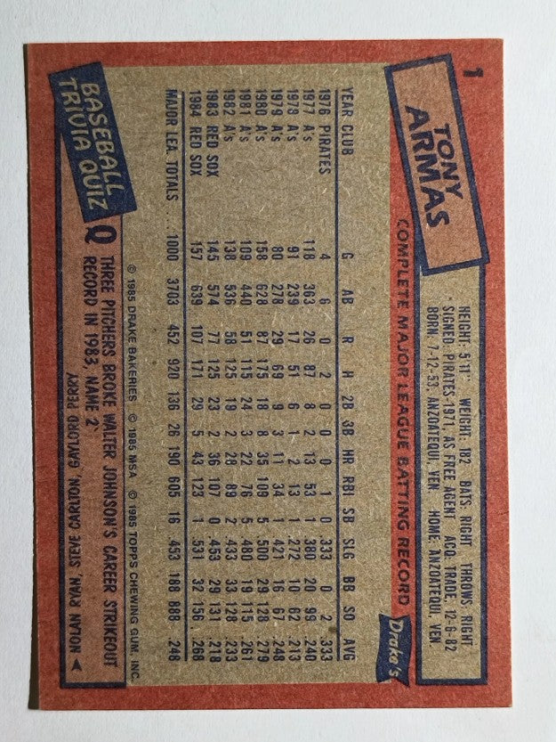 1985 Drake's #1 Tony Armas