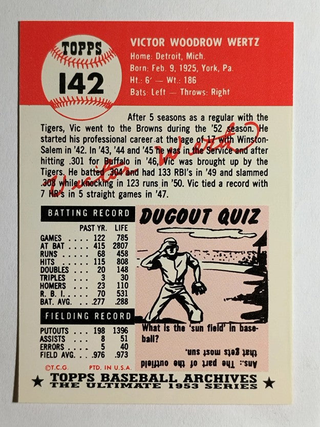 1991 Topps Archives '53 #142 Vic Wertz