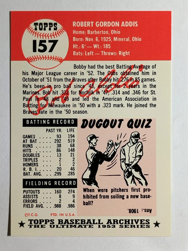 1991 Topps Archives '53 #157 Bob Addis