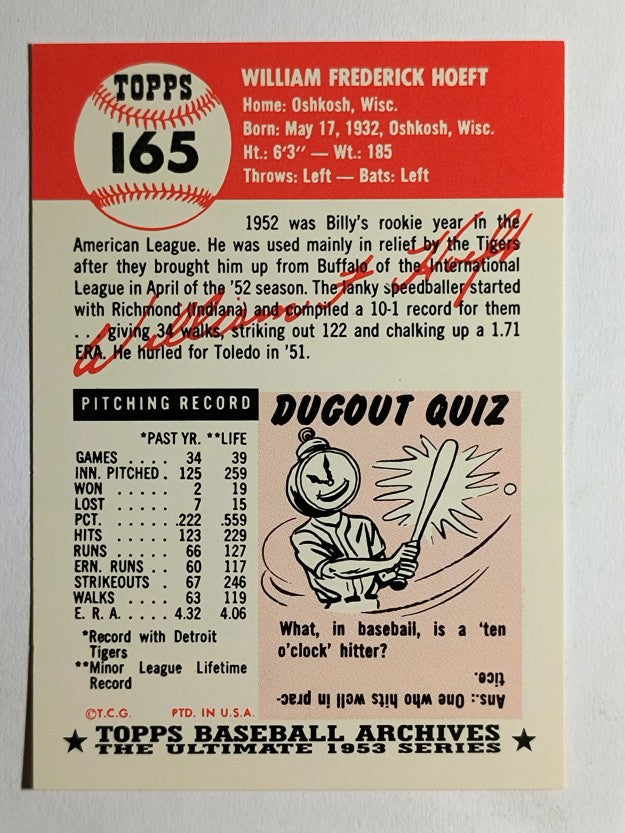 1991 Topps Archives '53 #165 Billy Hoeft