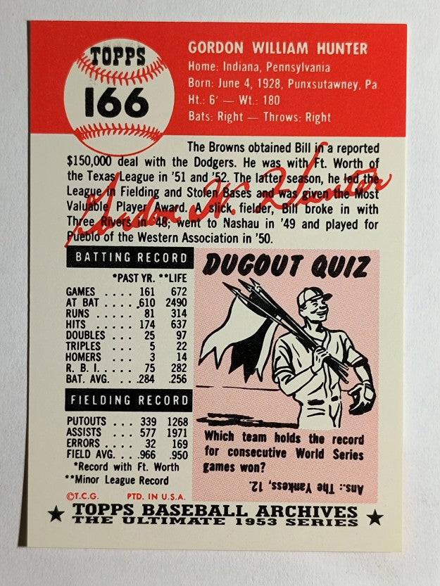 1991 Topps Archives '53 #166 Billy Hunter