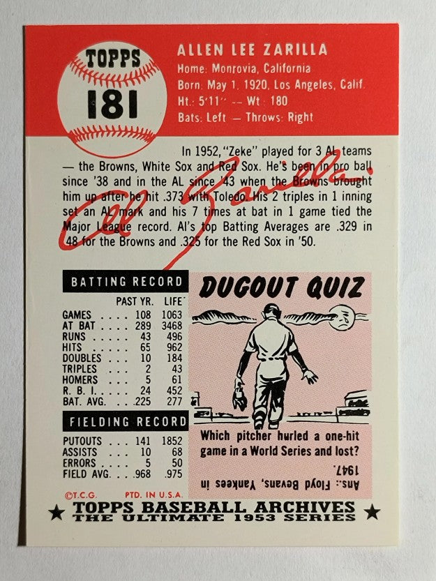 1991 Topps Archives '53 #181 Al Zarilla