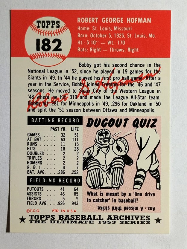 1991 Topps Archives '53 #182 Bobby Hofman