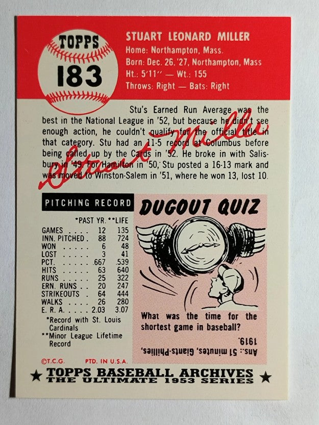 1991 Topps Archives '53 #183 Stu Miller