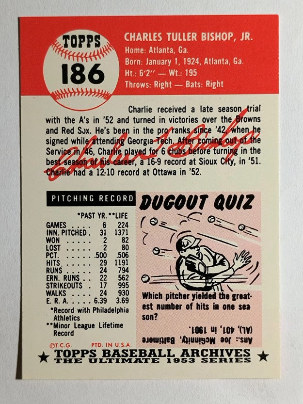 1991 Topps Archives '53 #186 Charlie Bishop