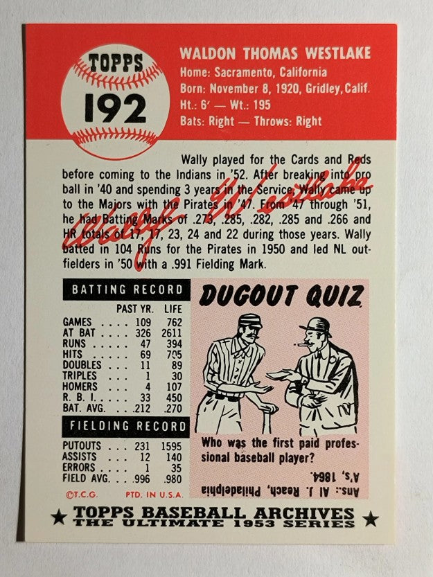 1991 Topps Archives '53 #192 Wally Westlake