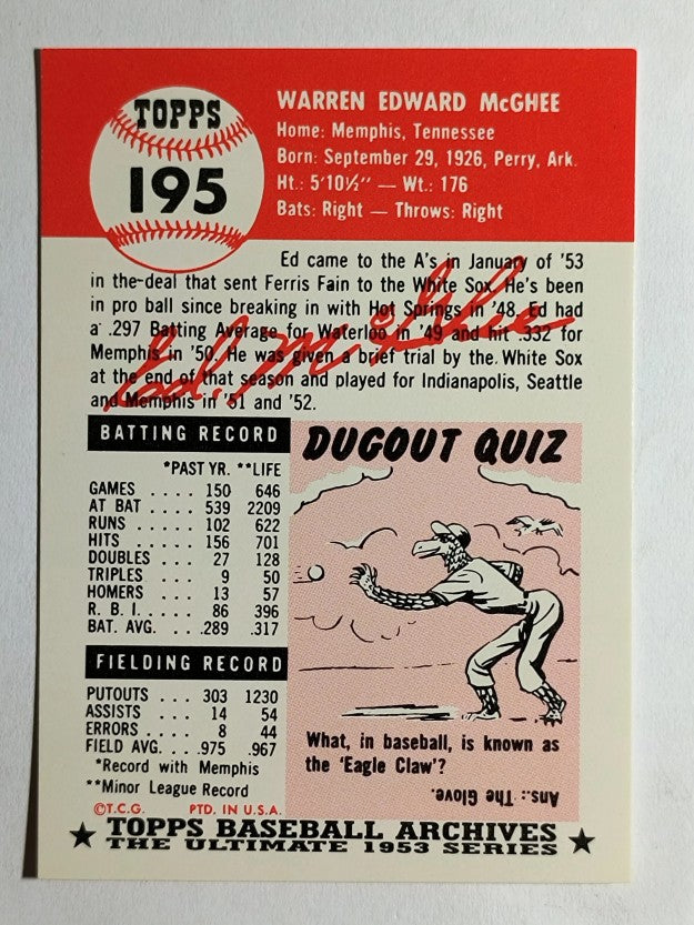 1991 Topps Archives '53 #195 Ed McGhee