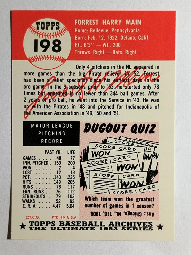 1991 Topps Archives '53 #198 Forrest Main