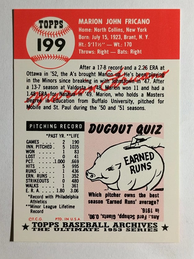 1991 Topps Archives '53 #199 Marion Fricano