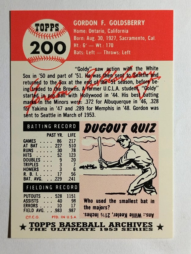 1991 Topps Archives '53 #200 Gordon Goldsberry