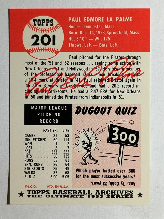 1991 Topps Archives '53 #201 Paul LaPalme