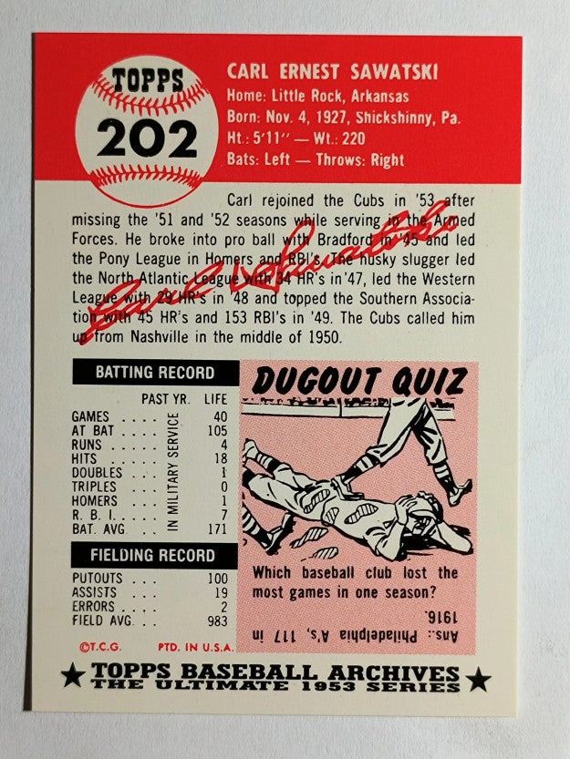 1991 Topps Archives '53 #202 Carl Sawatski
