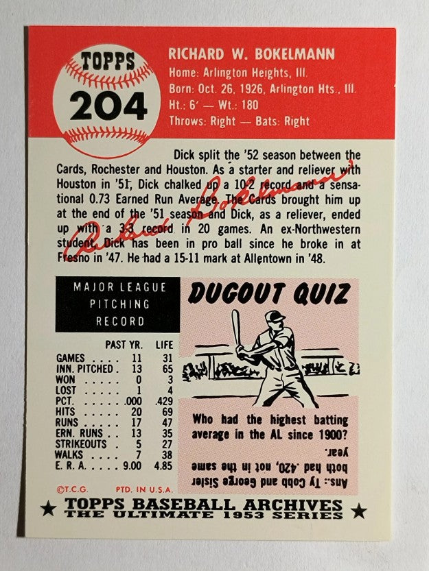 1991 Topps Archives '53 #204 Dick Bokelman