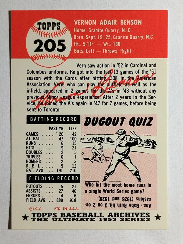 1991 Topps Archives '53 #205 Vern Benson