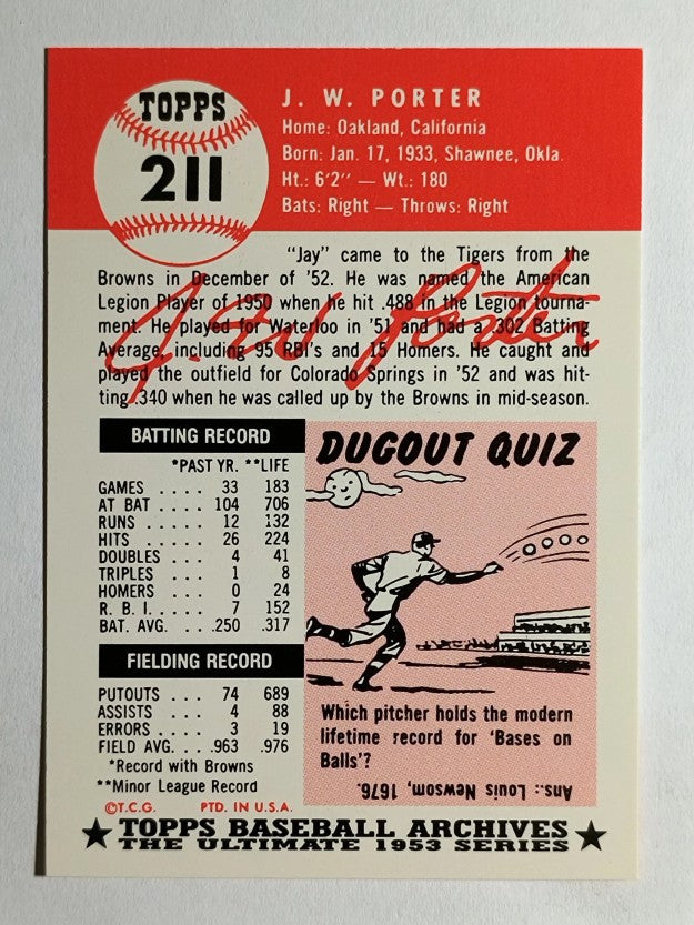 1991 Topps Archives '53 #211 J.W. Porter