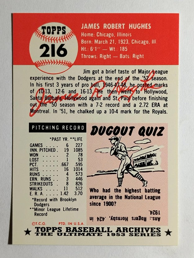 1991 Topps Archives '53 #216 Jim Hughes
