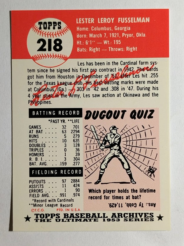 1991 Topps Archives '53 #218 Les Fusselman
